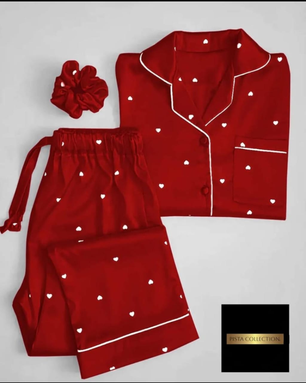 Most Demanding Heart Printed Silk Night Suit With Beautiful Colors - Image 2