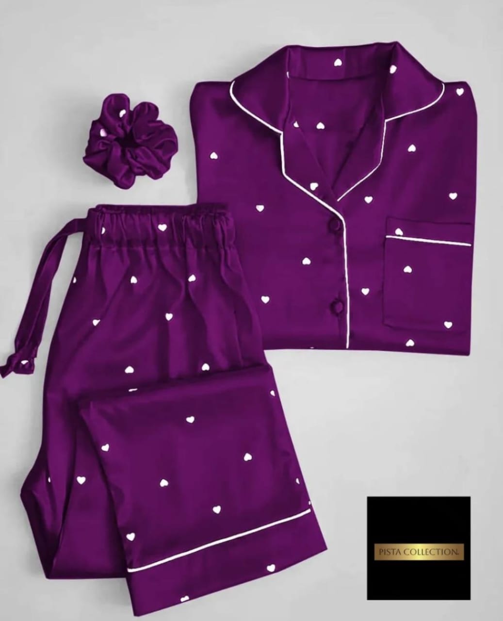 Most Demanding Heart Printed Silk Night Suit With Beautiful Colors - Image 4