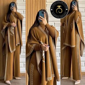 💚 Winter Fleece Arrival-Front & Back Printed Upper Shawl | Premium Rib High Neck | Printed Flapper - 3-Piece Premium Set 💚