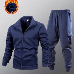 🔥 Men’s Premium Fleece Collar Zipper Tracksuit – 2 Pcs Winter Activewear